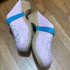 Pink Clogs with Blue Strap and Floral Design